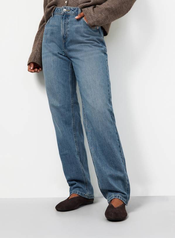 Mid Blue HIgh Rise Relaxed Straight Jeans 14L